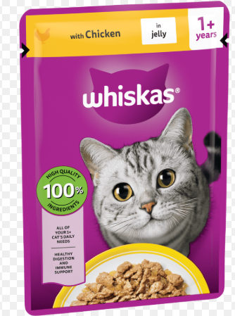 WHISKAS® 1+ Adult Wet Cat Food Pouches in Jelly with Chicken 85g